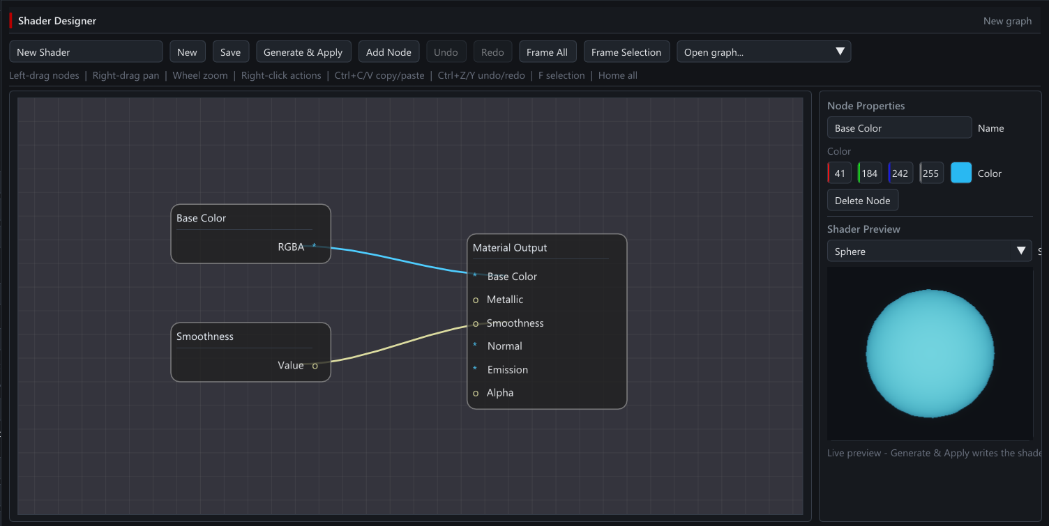 Iron Grid Shader Designer showing a material graph and preview